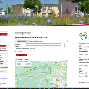 Screenshot der MifaZ im Landkreis Fürth: Kartenauschnitt und Streckendetails. 