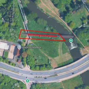 Satellitenbild Biberttalbrücke und Umgebung: Bereich des Betretungsverbots