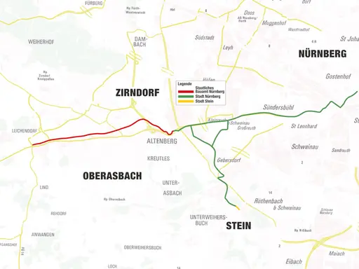 Kartenausschnitt zur geplanten Streckenführung des Radschnellweges