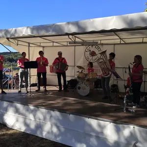 Siebenköpfige Band auf der Bühne