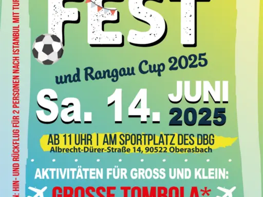 Plakat zum Sommerfest des SV Rangau mit Aktionen und Preisen 