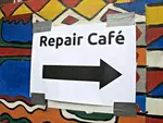 Hinweisschild Repair-Café mit Pfeil