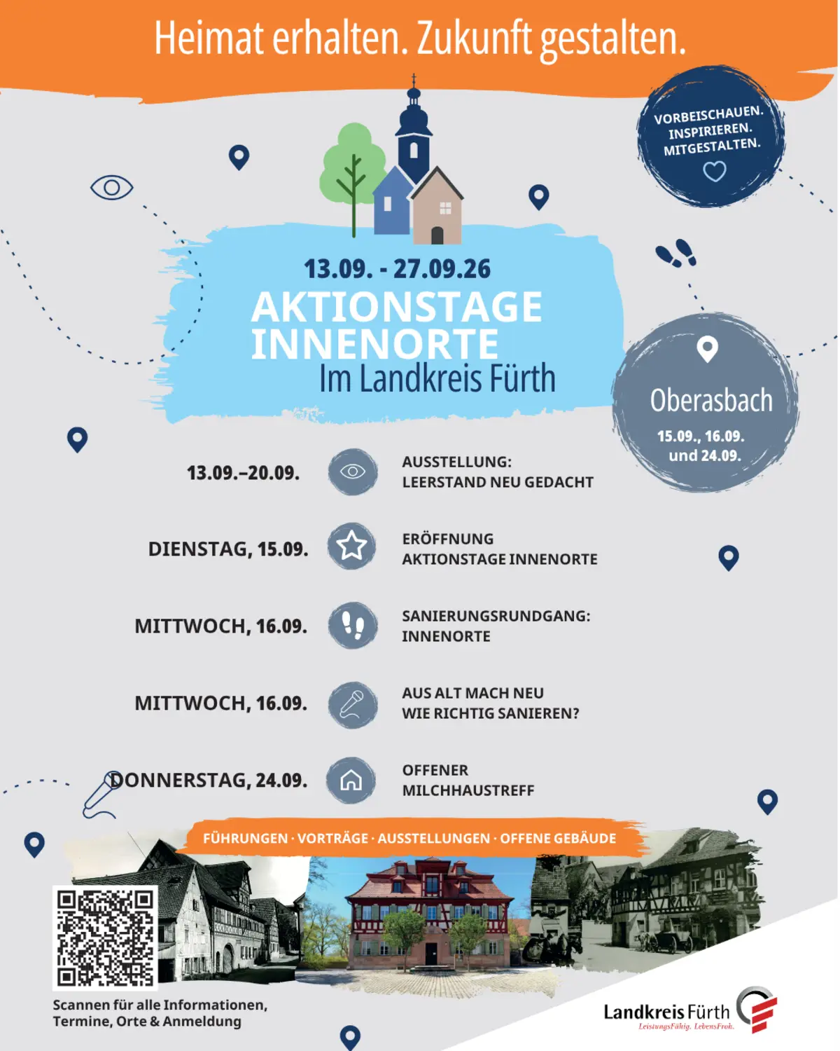 Die Aktionstage Innenorte finden vom 13. - 27. September statt. Das Bild zeigt eine Übersicht der Aktionen und Veranstaltungen in Oberasbach.