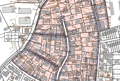 Bebauungsplan mit Grünordnungsplan Nr. 22/1 „Linder Siedlung Nord“. Das ensprechende Gebiet ist rötlich markiert. 