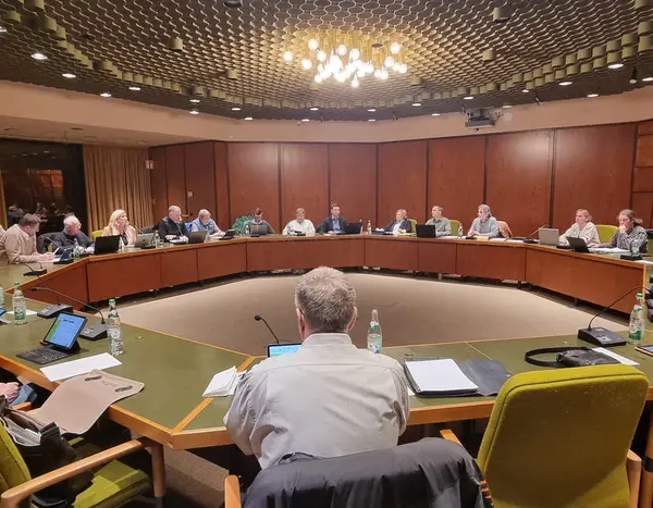 Blick auf den Stadtrat im Sitzungssaal des Rathauses