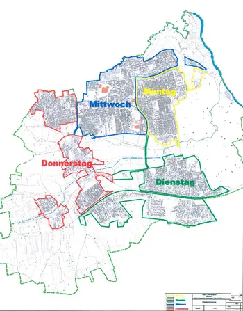 Kartographische Darstellung der Kehrbereiche der Straßenreinigung im Stadtgebiet