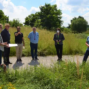 Sechs Personen begutachten die Lohbauerwiese