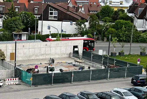 Aufnahme der Maßnahme am Rathausplatz aus der Vogelperspektive