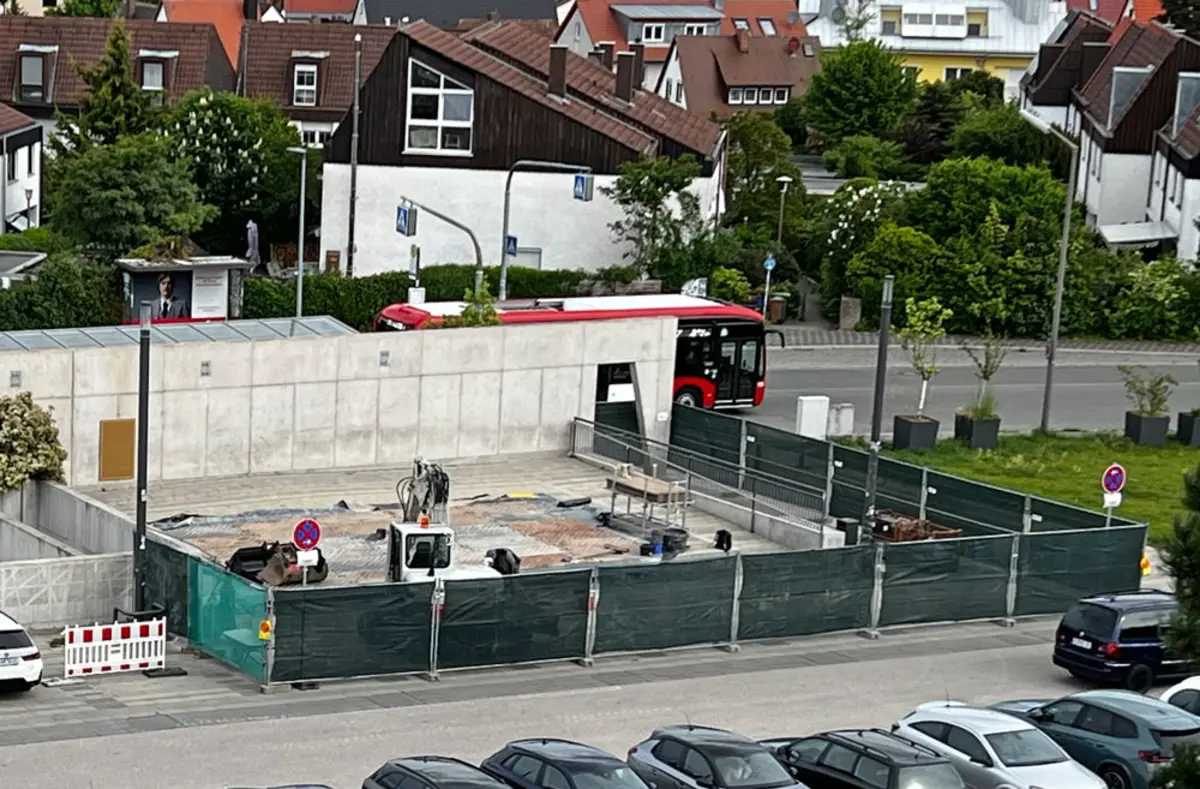 Aufnahme der Maßnahme am Rathausplatz aus der Vogelperspektive