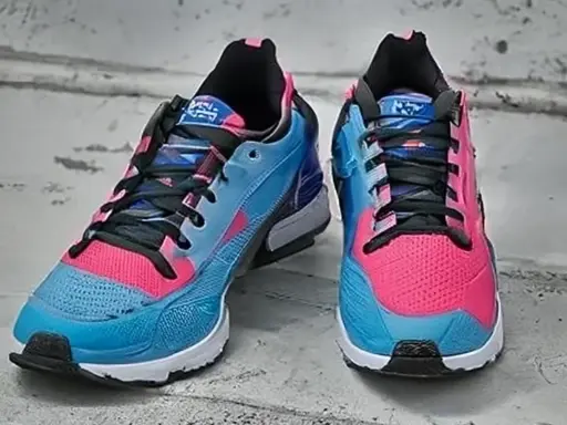 Ein Paar blau-pinke Sportsneaker 