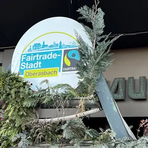 Blick auf das Fairtrade-Stadt-Logo