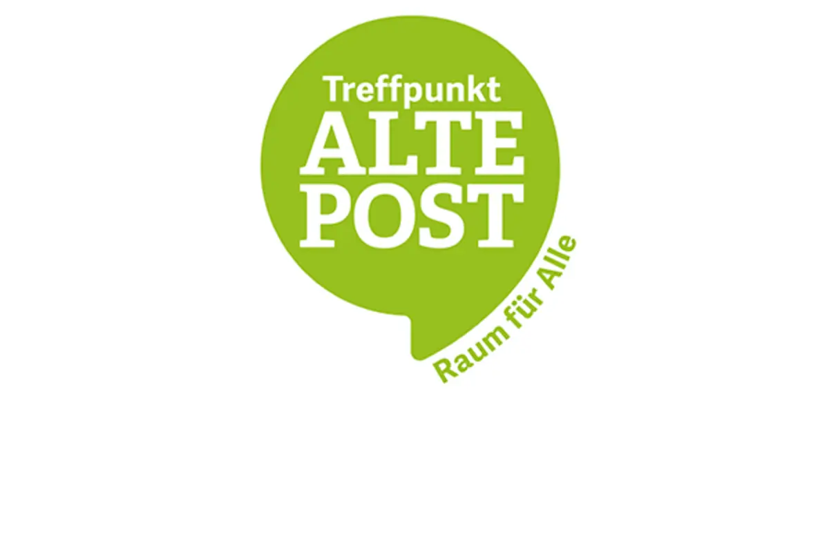 Das neue Logo des "Treffpunkt Alte Post" mit weißem Schriftzug auf einer grünen Sprechblase