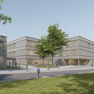 Zeichnung von zwei Neubauten im Schulzentrum