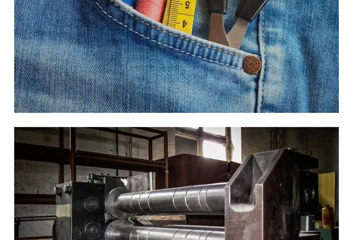 Symbolbild: Kollage Schneiderei und Metallverarbeitung