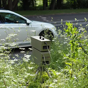 Blitzer im Gebüsch an einer Straße